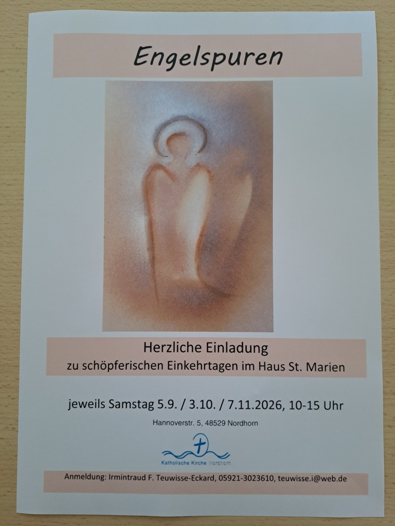 Infografik zur Veranstaltung: Engelspuren – Schöpferische Einkehrtage im Haus St. Marien - Ort: Pfarrei Nordhorn